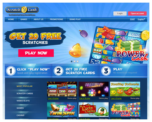 Gratis 20 online krasloten bij Scratch 2 Cash